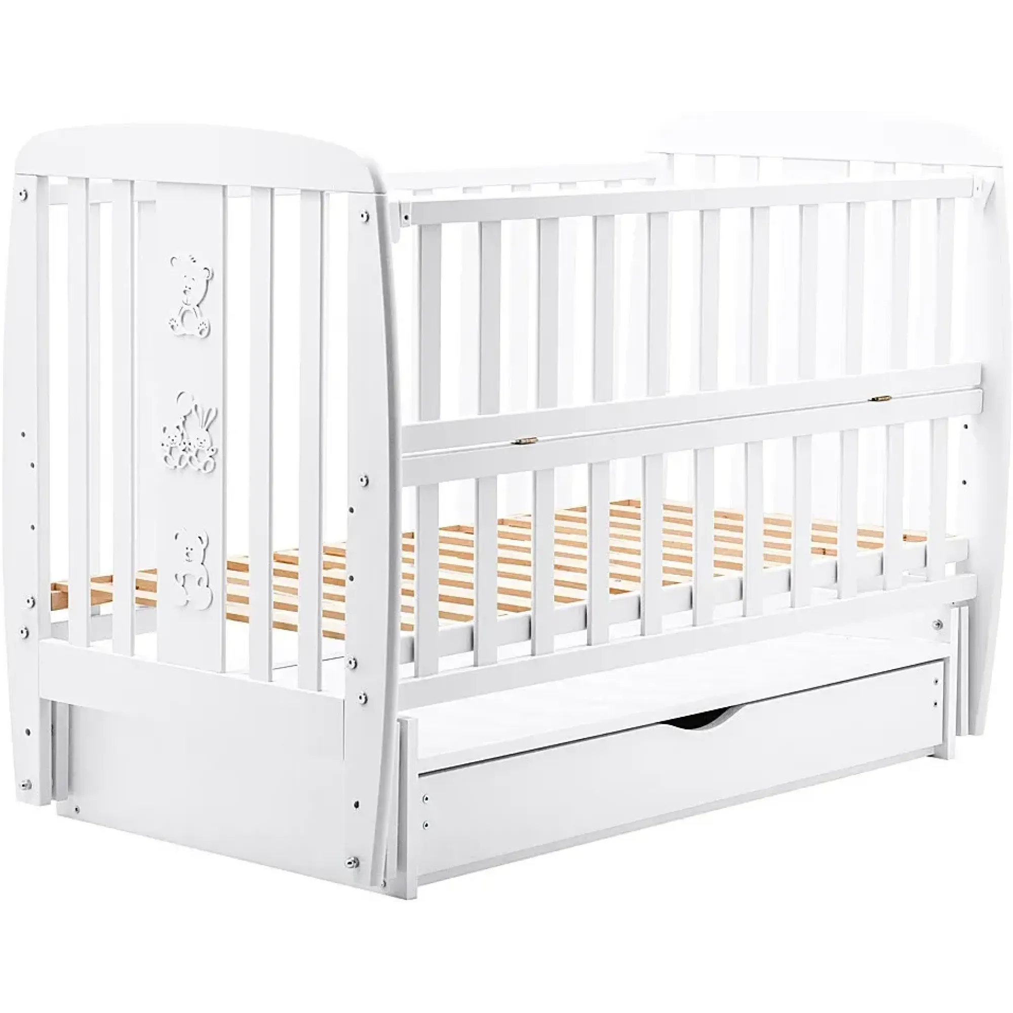 Ліжко Babyroom Друзі DDMYO-3 маятник, ящик, відкидний бік бук білий