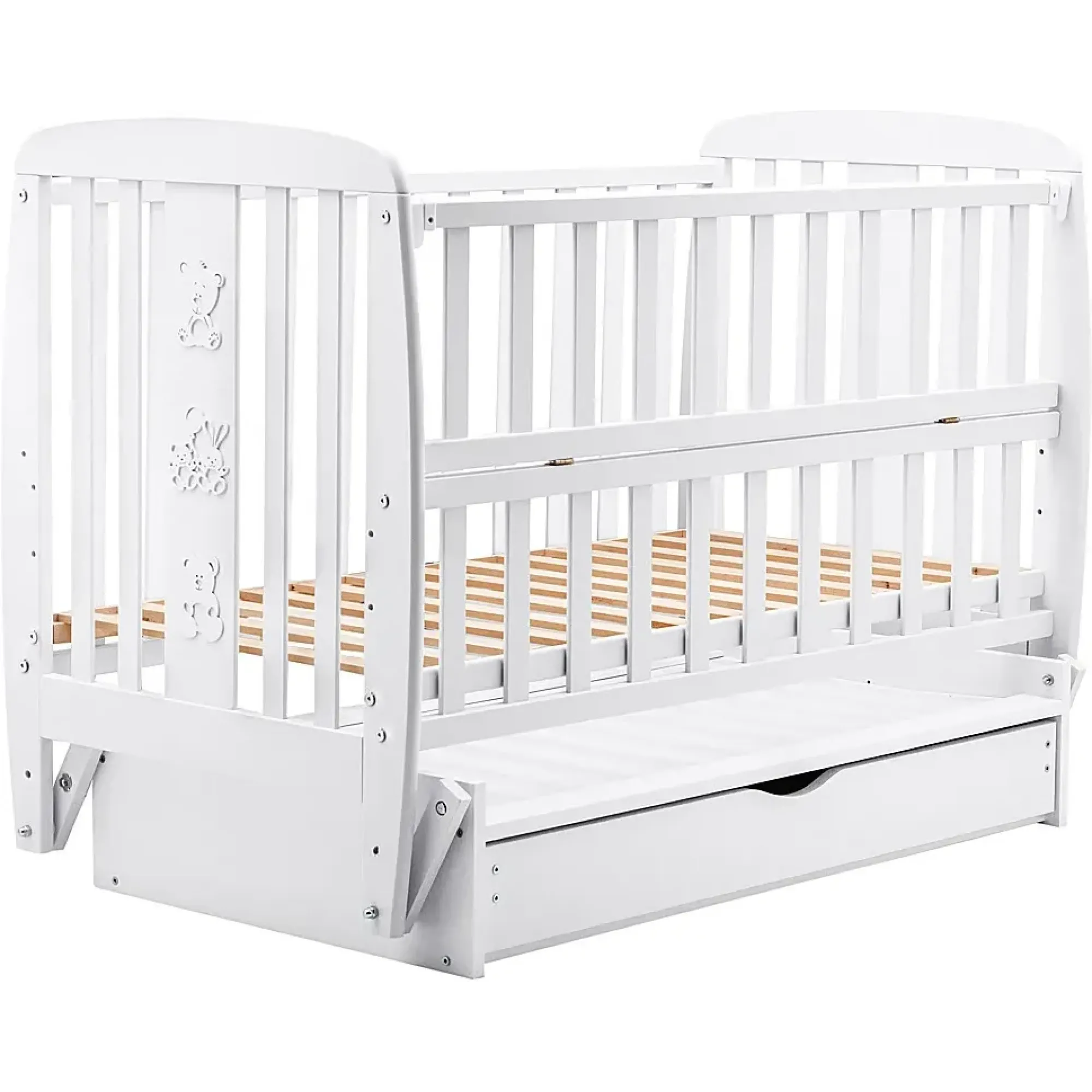 Ліжко Babyroom Друзі DDMYO-3 маятник, ящик, відкидний бік бук білий