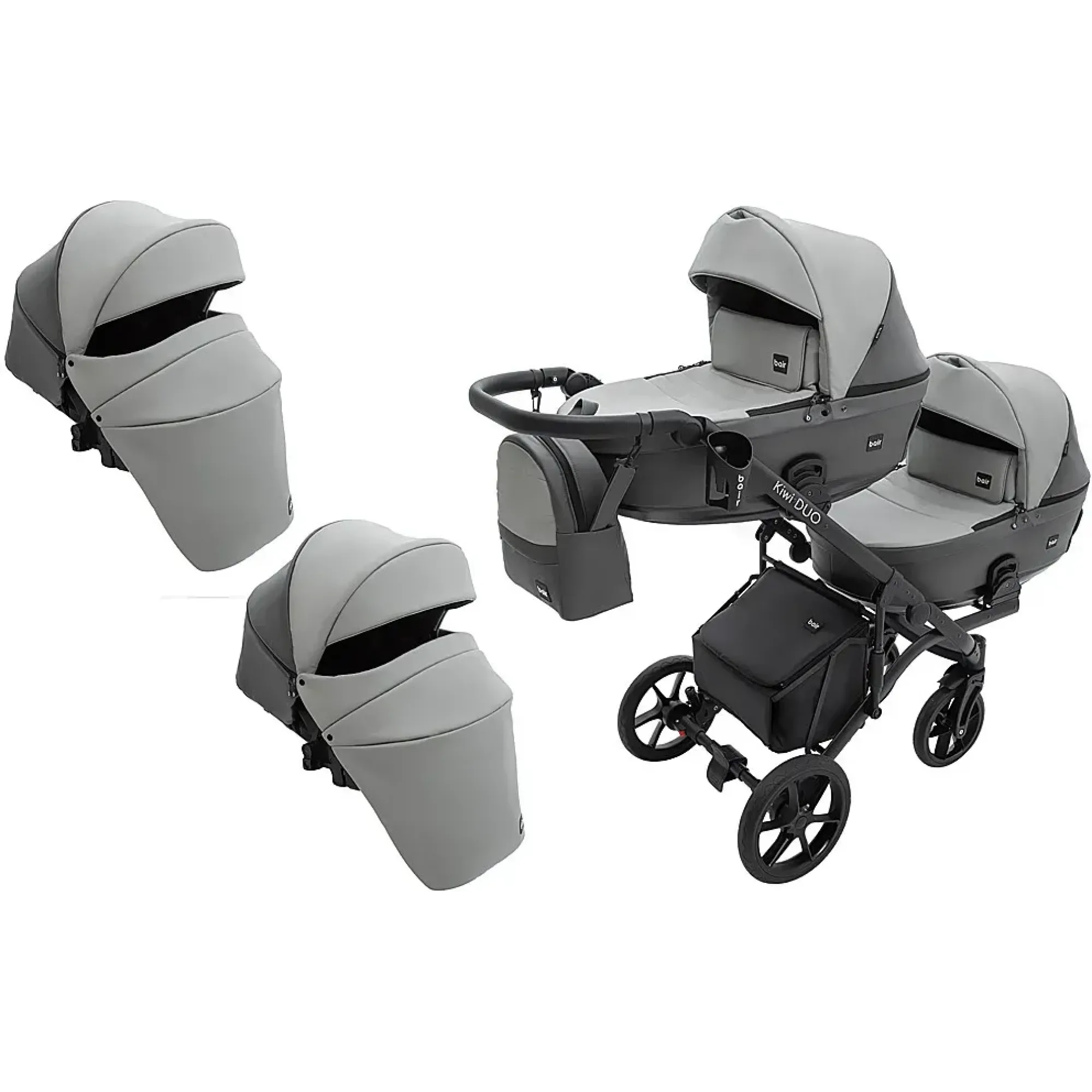 Коляска 2 в 1 для двійні Bair Kiwi DUO ECO BKD-21/15 сірий / графіт