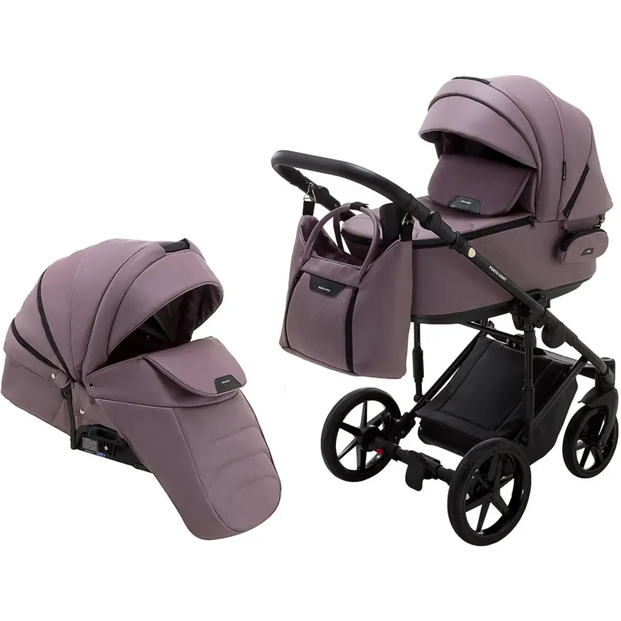 Коляска 2 в 1 Adamex Porto Light ECO шкіра 100% SA-24 бузковий