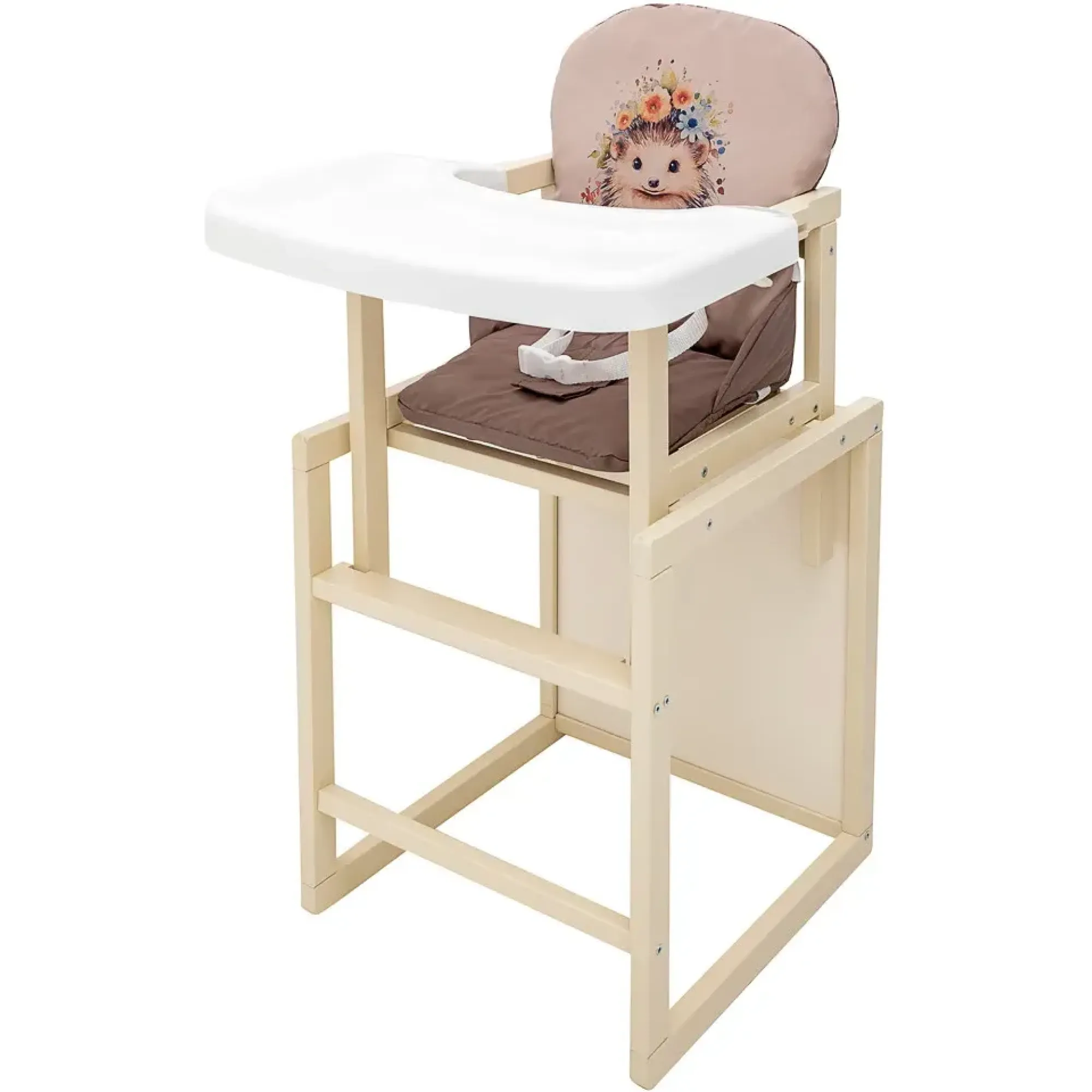 Стільчик-трансформер Babyroom Пеппі-260 слонова кістка капучино / шоколад (їжачок, квіти)