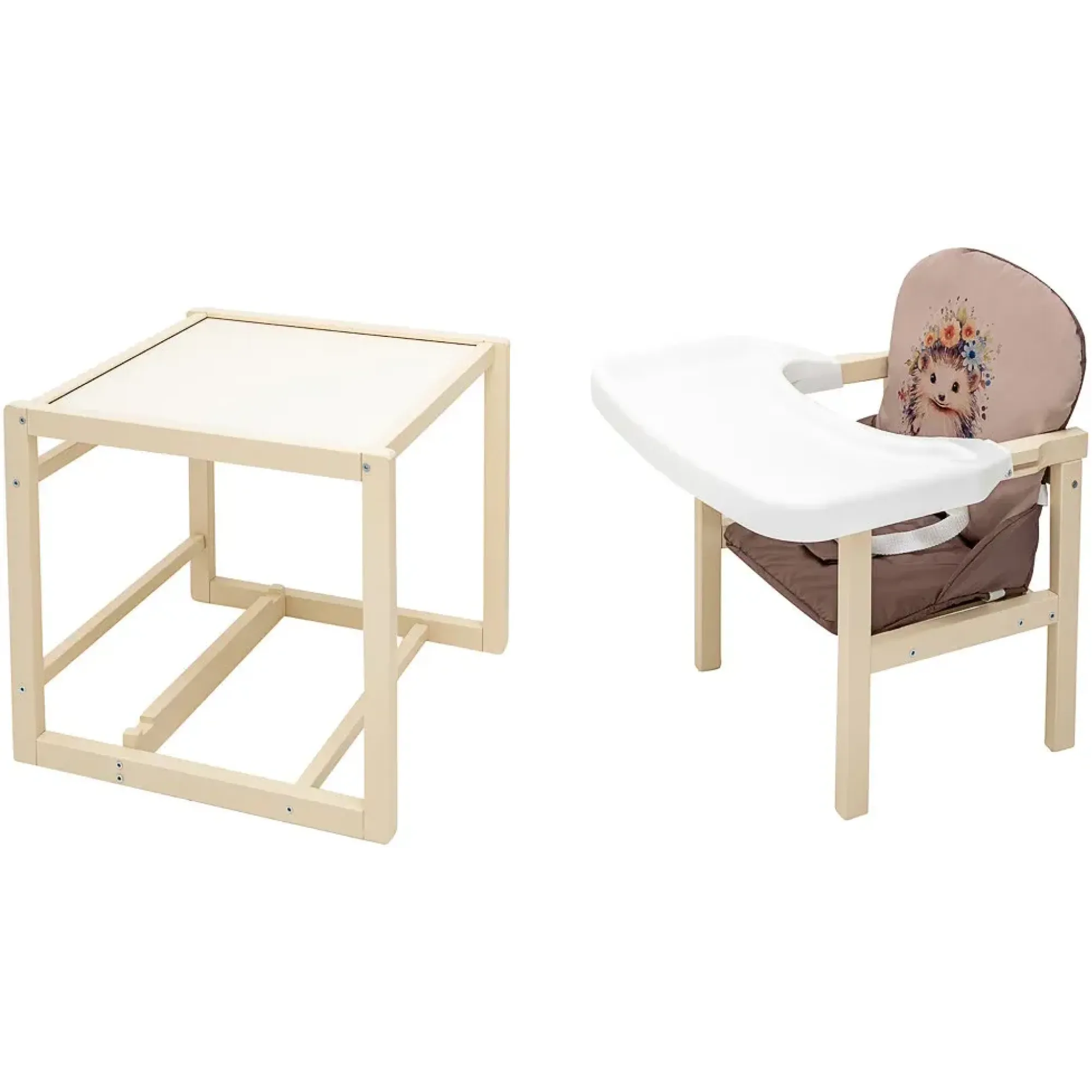 Стільчик-трансформер Babyroom Пеппі-260 слонова кістка капучино / шоколад (їжачок, квіти)