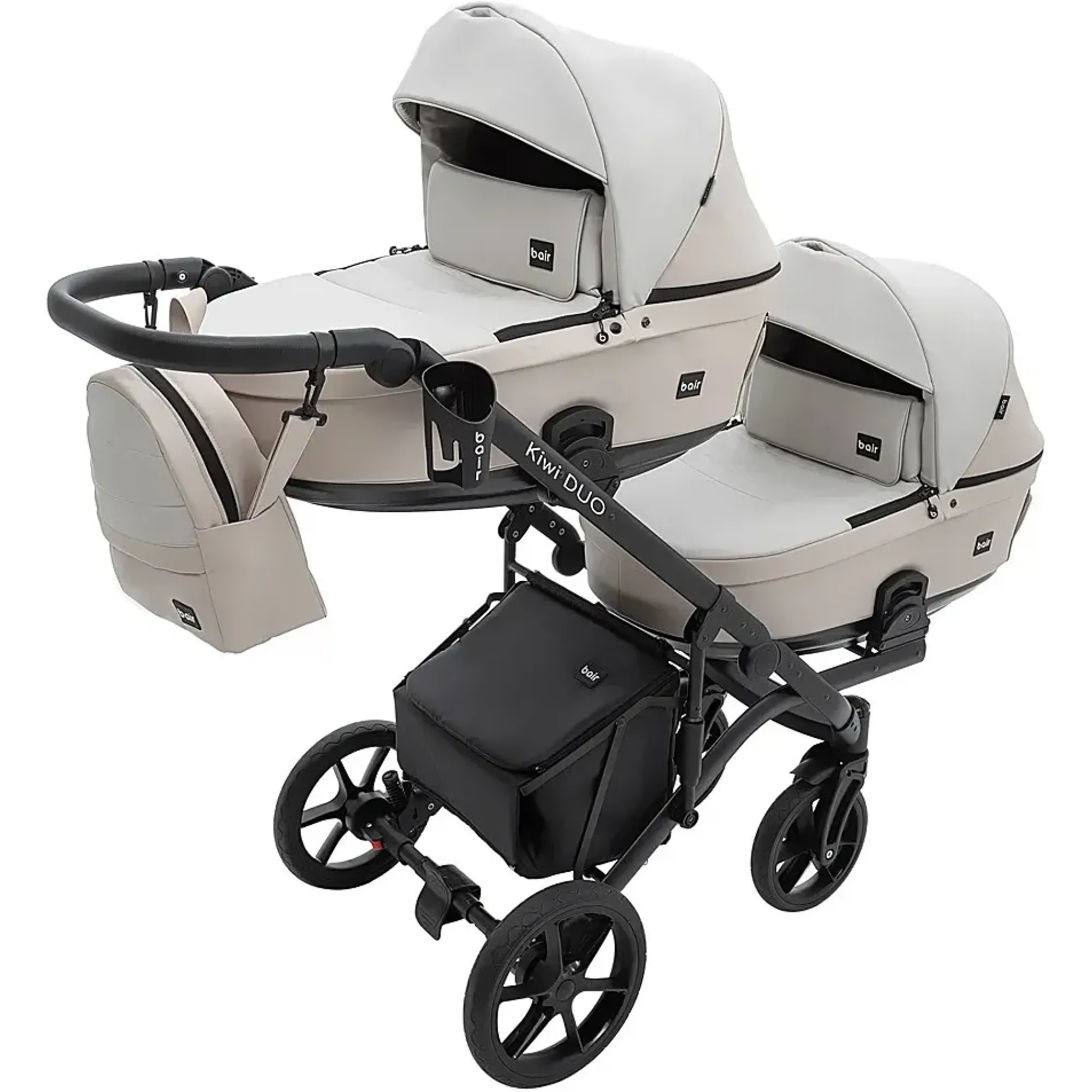 Коляска 2 в 1 для двійні Bair Kiwi DUO ECO BKD-32/33 бежевий / капучино