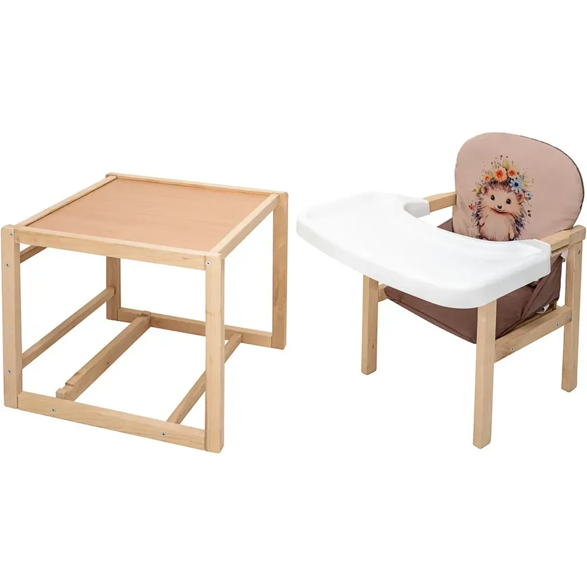 Стільчик-трансформер Babyroom Пеппі-230 eko капучино / шоколад (їжачок, квіти)