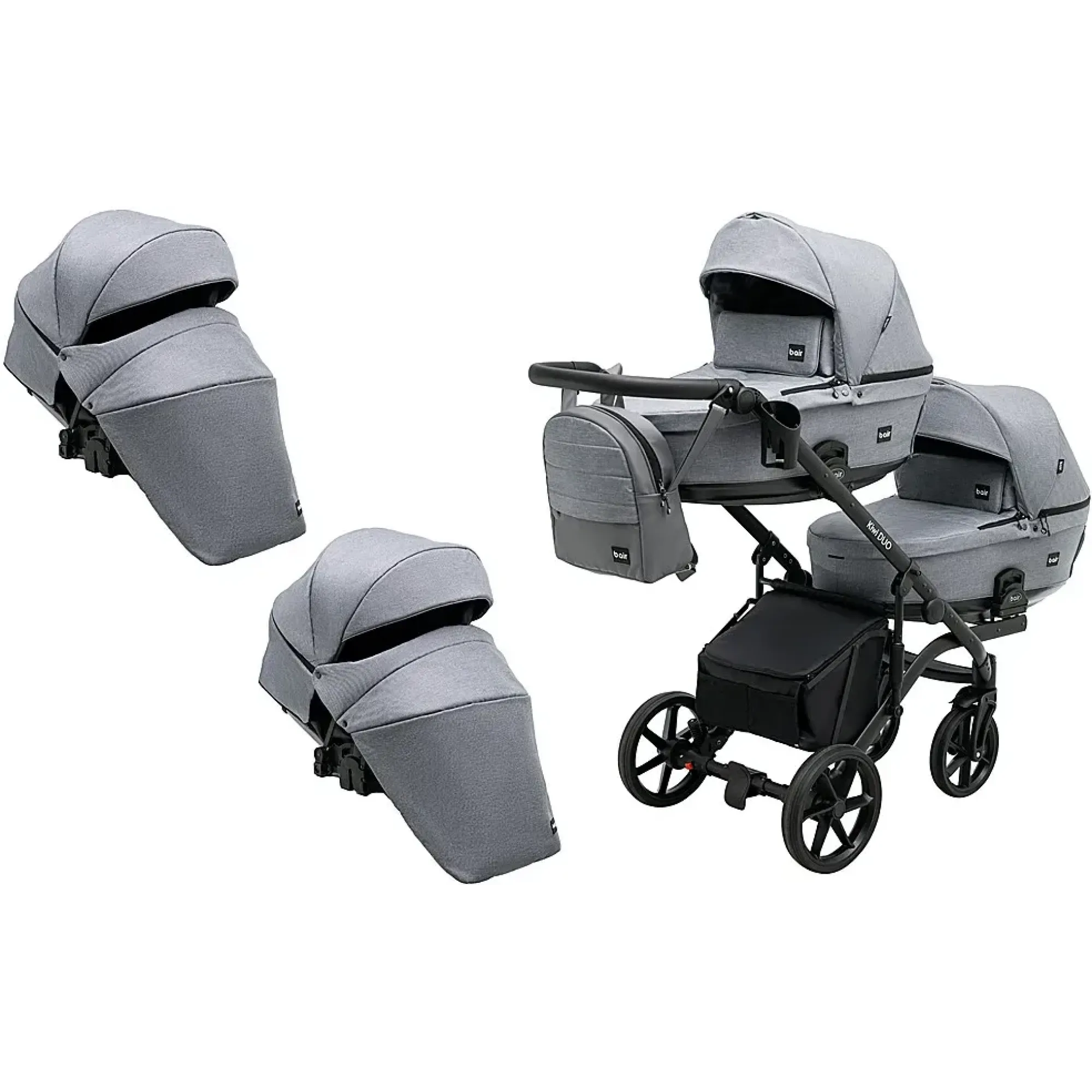 Коляска 2 в 1 для двійні Bair Kiwi DUO Soft BKP-218 сірий
