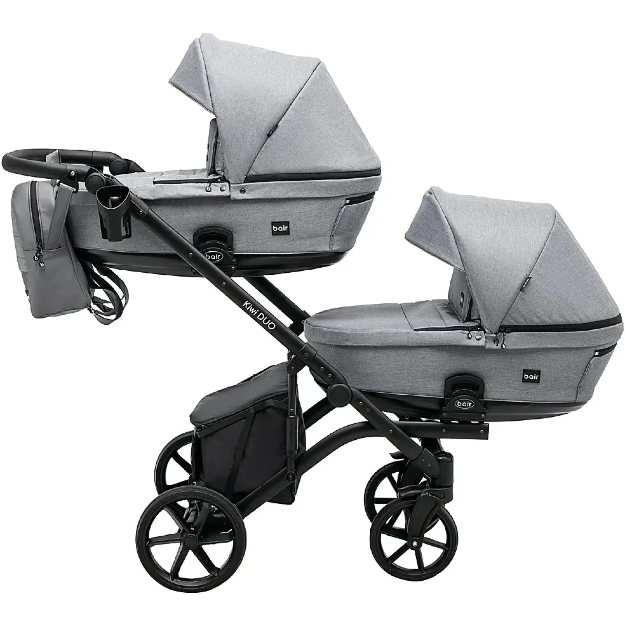 Коляска 2 в 1 для двійні Bair Kiwi DUO Soft BKP-218 сірий