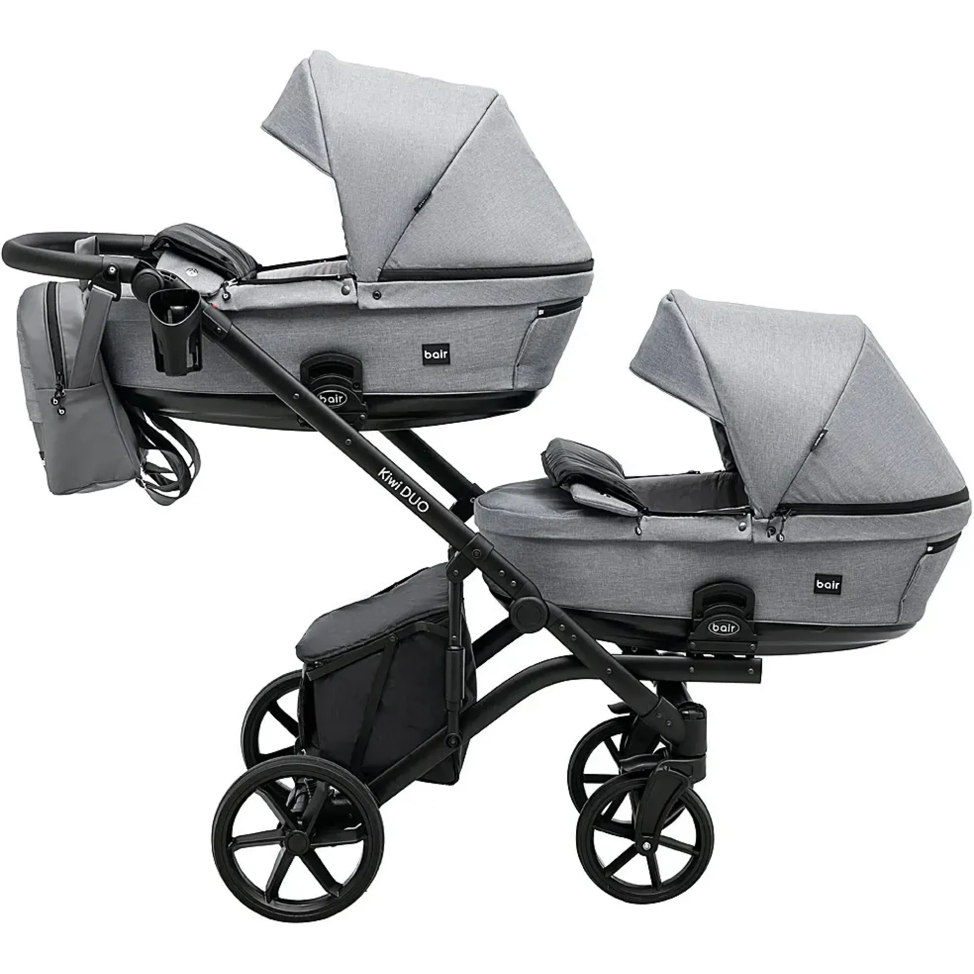 Коляска 2 в 1 для двійні Bair Kiwi DUO Soft BKP-218 сірий