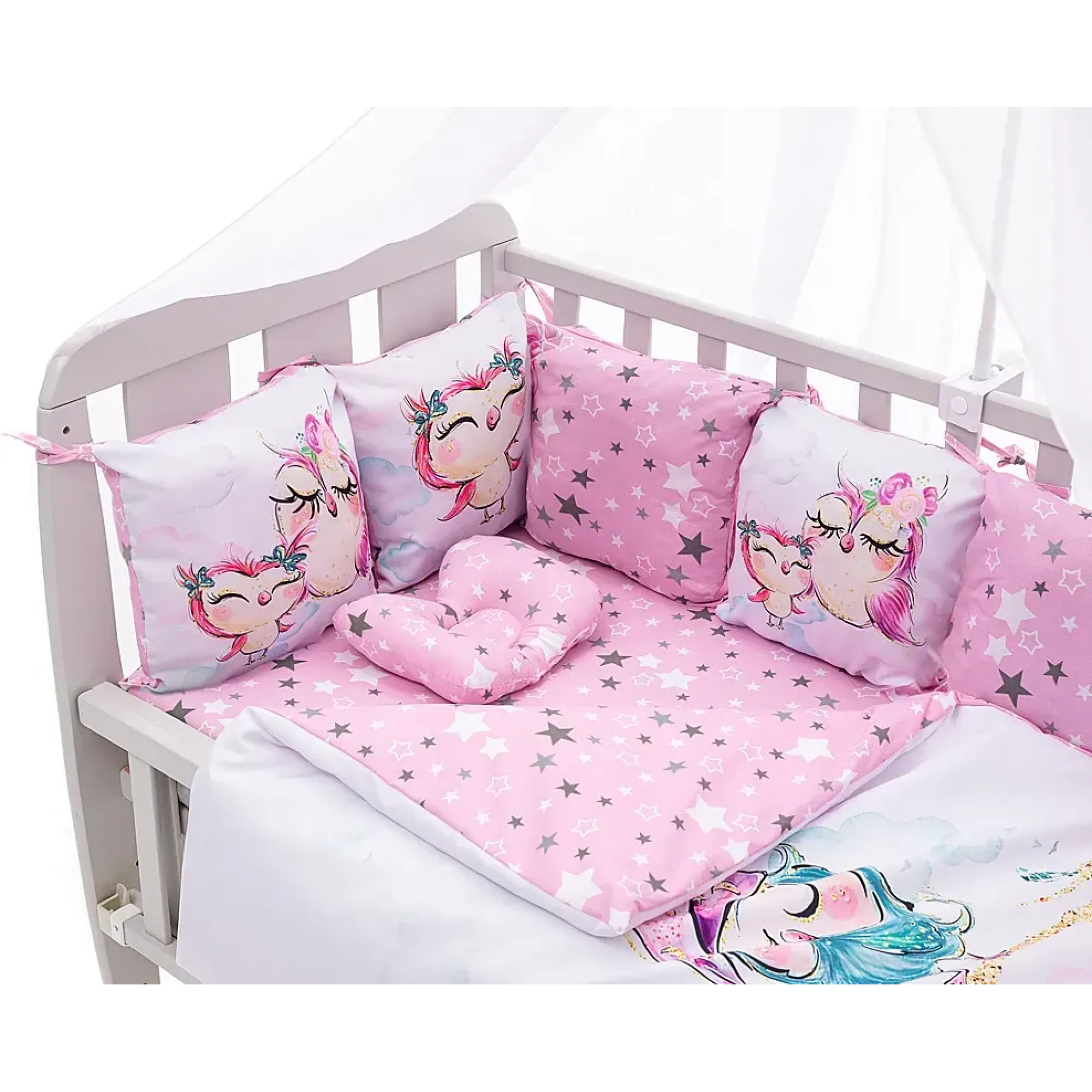 Дитяча постіль Babyroom Bortiki Print-08 рожевий (сови)