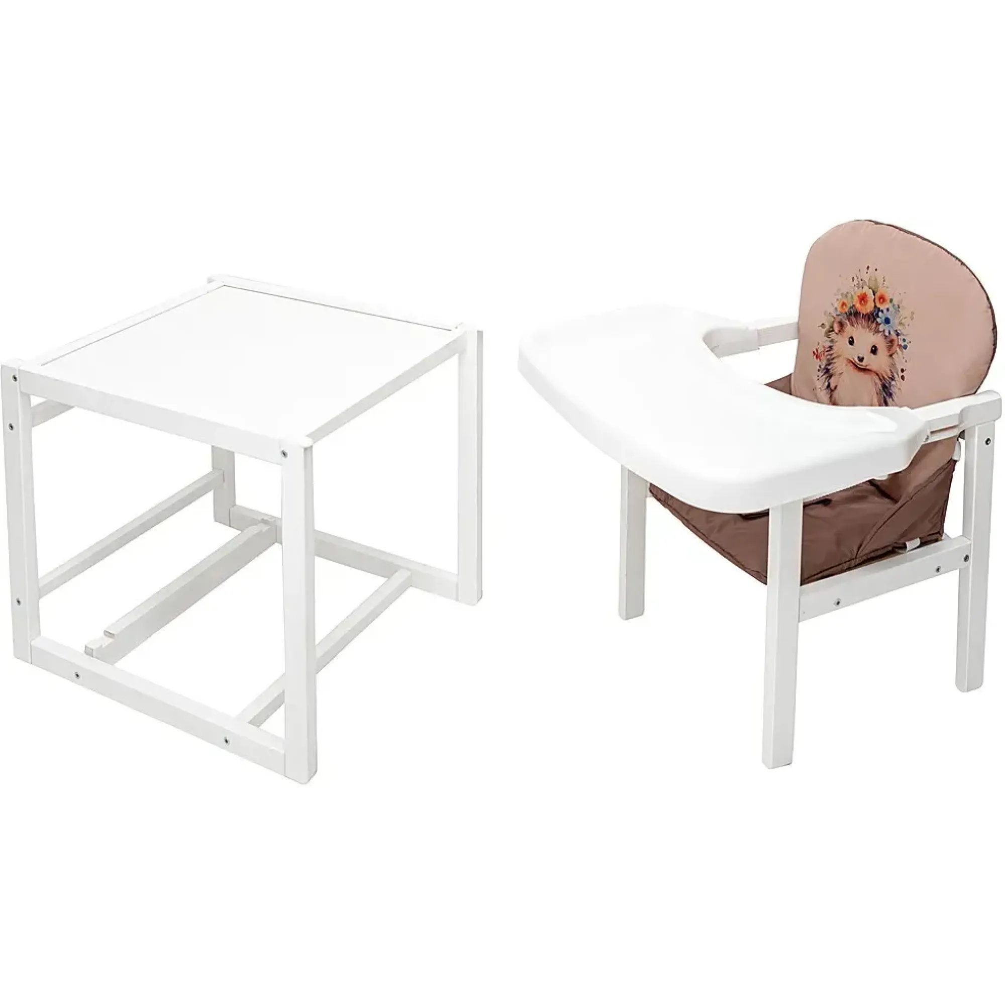Стільчик-трансформер Babyroom Пеппі-240 білий капучино / шоколад (їжачок, квіти)